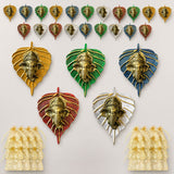 Metal leaf ganesha wall hanging decor featuring leaf-shaped metallic gold green blue red and silver finishes for home office use