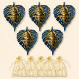 Metal leaf ganesha wall hanging decor featuring blue glittery leaves and golden ganesha figures for home and office use