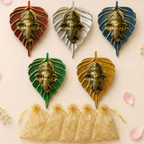 Set of five metal leaf ganesha wall hangings in red silver blue green and gold with metallic finish for home decor