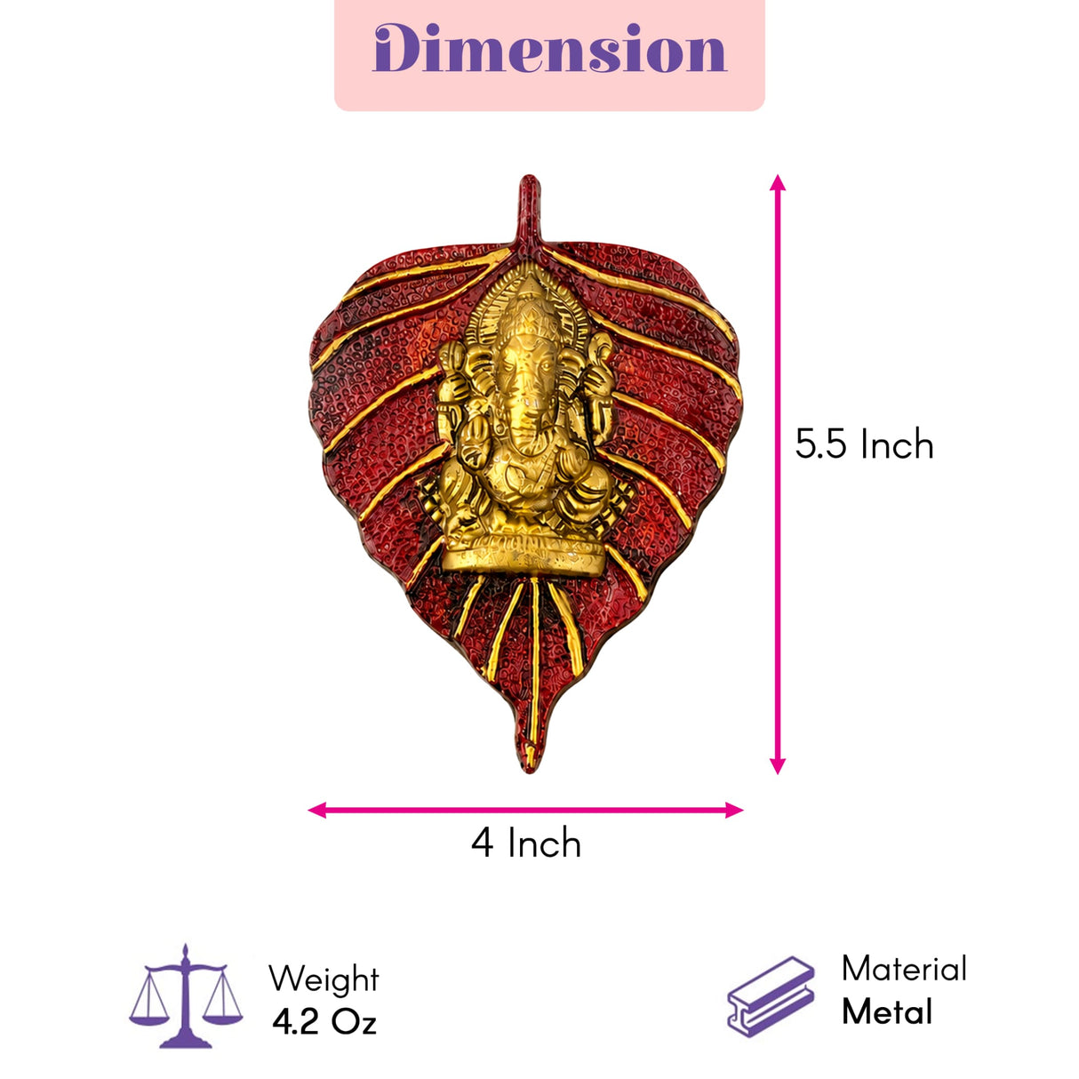 A golden ganesha figurine intricately detailed in a red metal leaf frame 2 pcs wall hanging for diwali decor and pooja favor