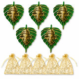 Metal leaf ganesha wall hanging decor featuring green leaf shapes with golden detailed ganesha faces for home and office use