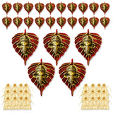 Red and gold leaf-shaped metal ganesha wall hanging with intricate detailing for home living room and office decor