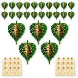 Metal leaf ganesha wall hanging decor with green leaf shapes and golden metallic ganesha faces for home and office use