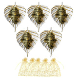 Five golden ganesha head ornaments set in silver leaf-shaped metal frames for indian wall hanging decor
