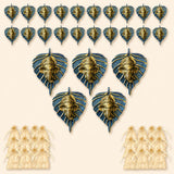 Metal leaf ganesha wall hanging decor featuring blue leaf shapes with golden ganesha faces for home and office use