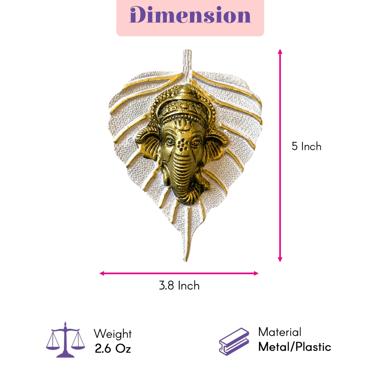 Golden ganesha head pendant on silver metal leaf background wall hanging decor for home office diwali gifts