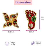 Metallic lakshmi charan paduka 2 pairs feet pin with red and green crystal embellishments for diwali decoration