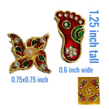 Metallic lakshmi charan paduka 2 pairs feet with 1 swastik