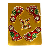 Metallic laxmi feet pairs (2) with swastik (1) diwali decor