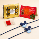 Blue mickey mouse-themed rakhi with navy blue cord traditional raksha bandhan bracelet gift symbolizing love and protection