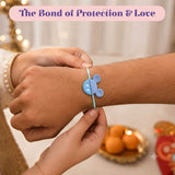 Light blue silicone mickey mouse-shaped rakhi with matching string for brother traditional raksha bandhan gift set two pcs