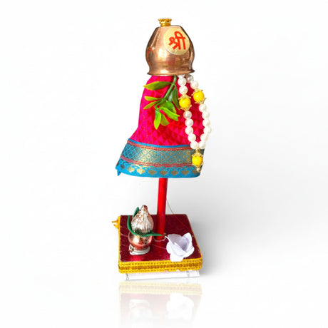 Vibrant pink blue Mini Gudi Padwa 7-inch showpiece with Shri symbol pearls