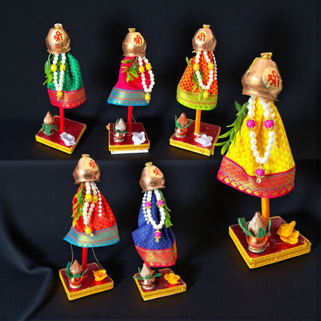 Colorful 7-inch Readymade Mini Gudi Padwa figurine with golden helmets