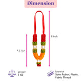 Mini artificial mala garland with vibrant red orange green handmade flowers and pearl accents for pooja decor and mandir