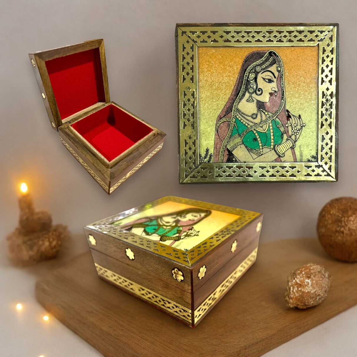 Wooden jewelry box small handcarved decorative jewellery