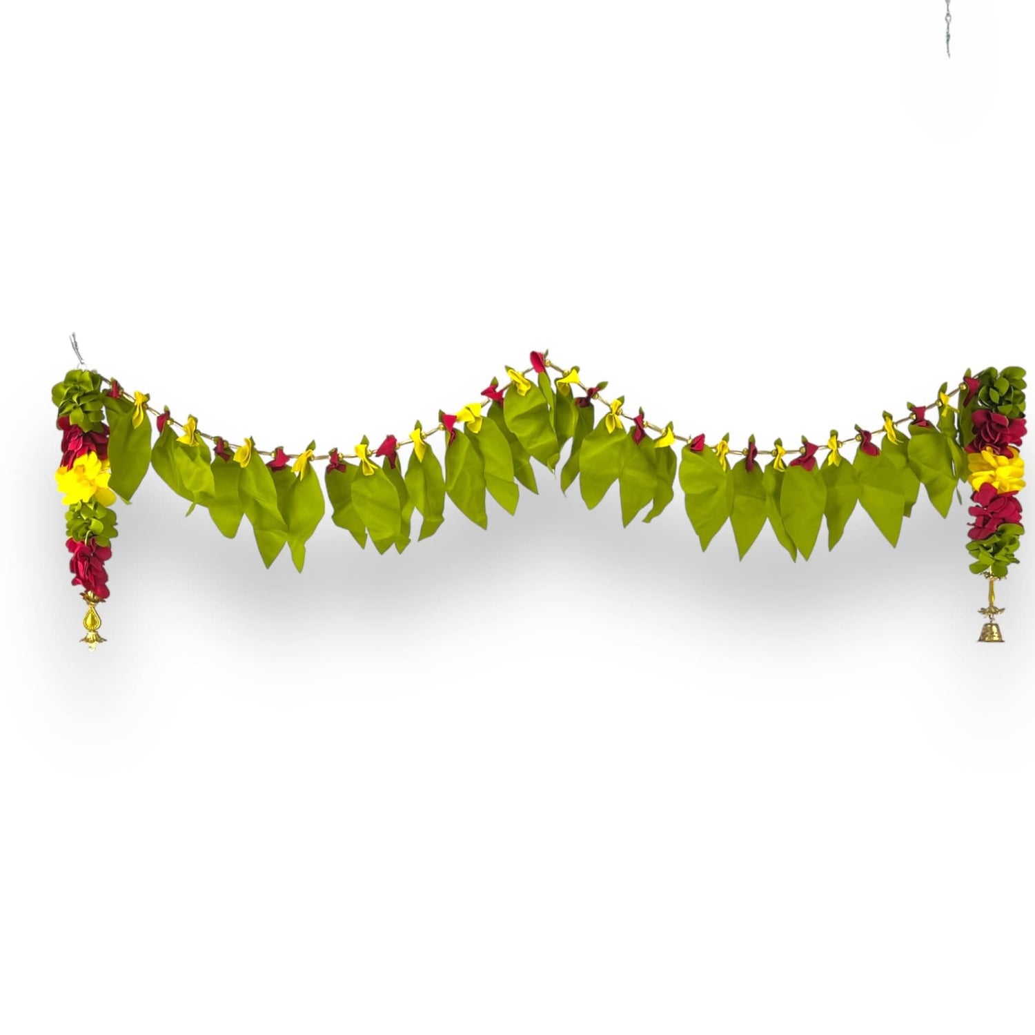 Fabric Mango Leaf Door Toran with Floral Hanging Bandarwal for Home Pooja Decor Indian Vintage Traditional Main Door - Diwali Decoration Wedding Favor Housewarming Return Gift (36x5 Inches) - LoveNspire
