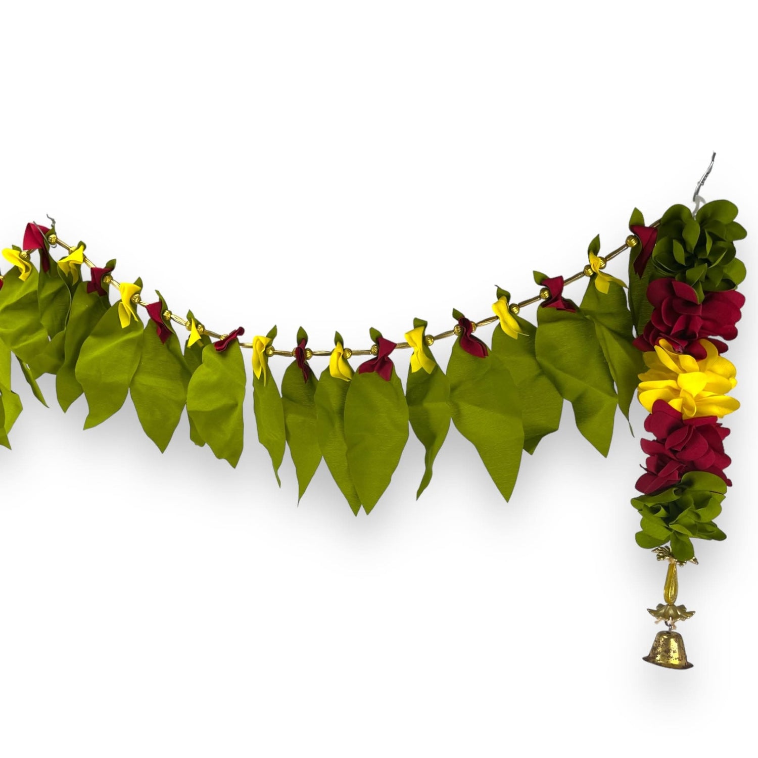 Fabric Mango Leaf Door Toran with Floral Hanging Bandarwal for Home Pooja Decor Indian Vintage Traditional Main Door - Diwali Decoration Wedding Favor Housewarming Return Gift (36x5 Inches) - LoveNspire