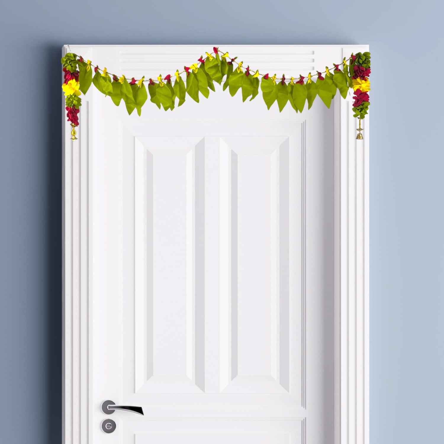 Fabric Mango Leaf Door Toran with Floral Hanging Bandarwal for Home Pooja Decor Indian Vintage Traditional Main Door - Diwali Decoration Wedding Favor Housewarming Return Gift (36x5 Inches) - LoveNspire