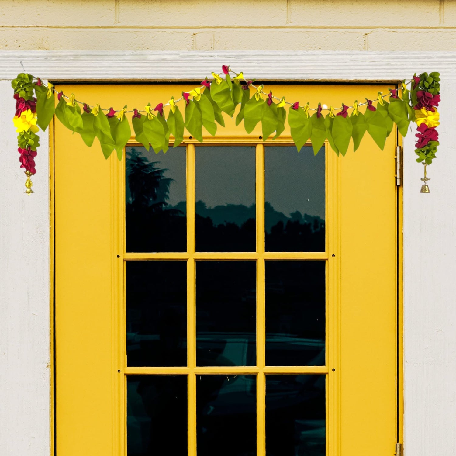 Fabric Mango Leaf Door Toran with Floral Hanging Bandarwal for Home Pooja Decor Indian Vintage Traditional Main Door - Diwali Decoration Wedding Favor Housewarming Return Gift (36x5 Inches) - LoveNspire