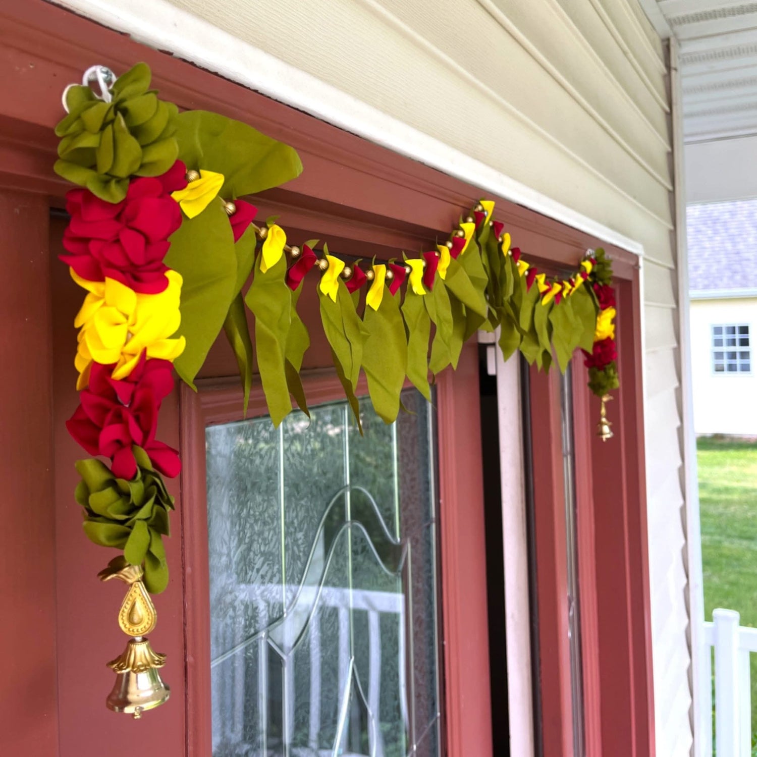 Fabric Mango Leaf Door Toran with Floral Hanging Bandarwal for Home Pooja Decor Indian Vintage Traditional Main Door - Diwali Decoration Wedding Favor Housewarming Return Gift (36x5 Inches) - LoveNspire