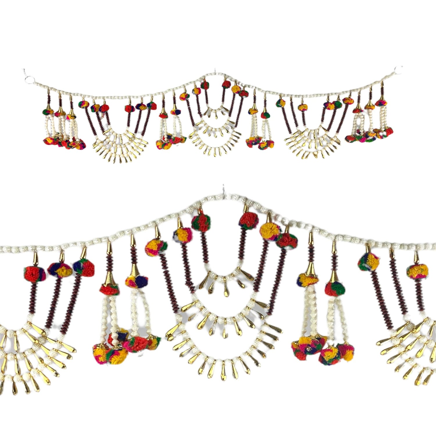 Indian Bead Door Toran 35 Inch Bhandarwal Hanging Valance Multicolor Pompom Traditional Wall Decorative for Window Home Temple Decor Wedding Diwali Navratri Puja Housewarming Decorations - LoveNspire