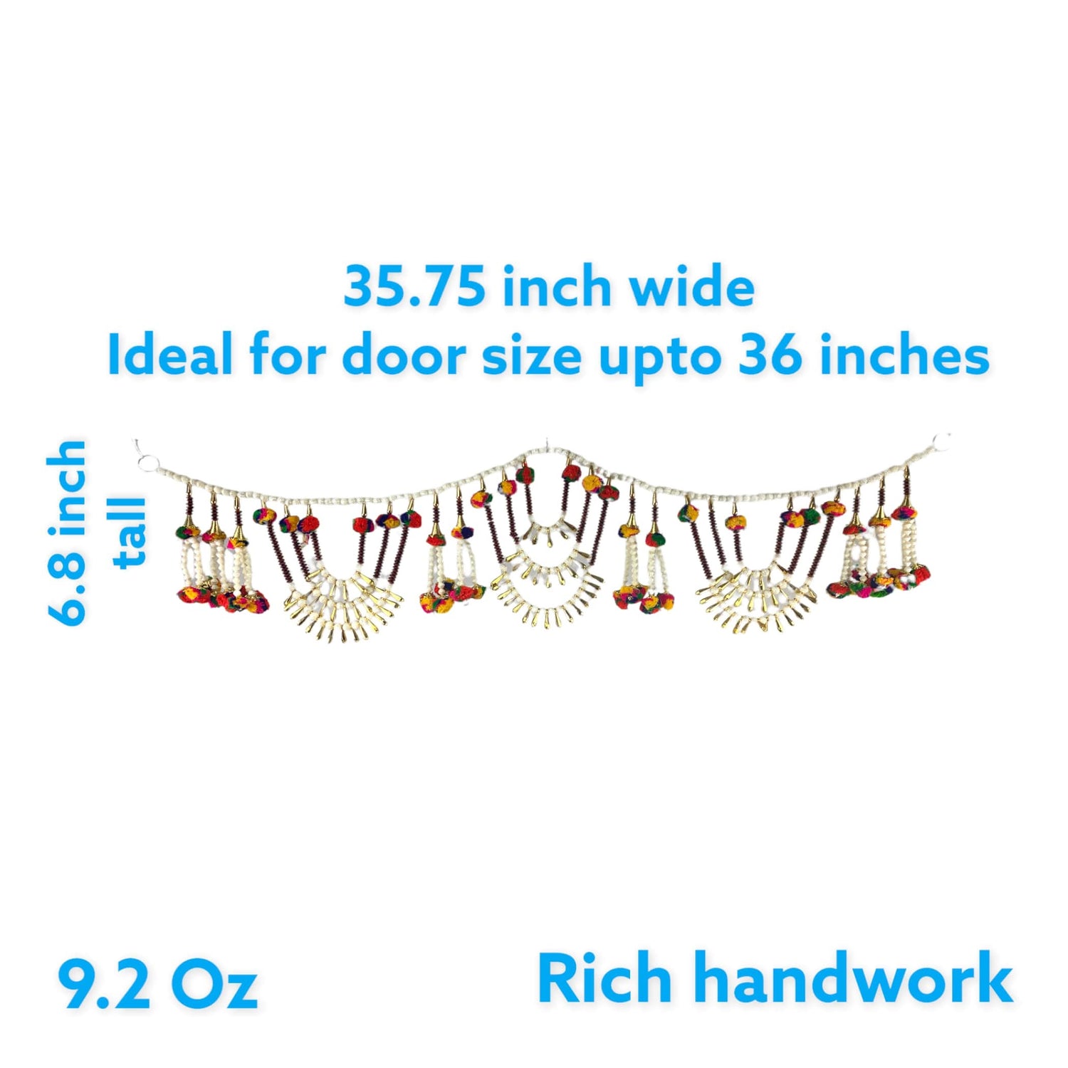 Indian Bead Door Toran 35 Inch Bhandarwal Hanging Valance Multicolor Pompom Traditional Wall Decorative for Window Home Temple Decor Wedding Diwali Navratri Puja Housewarming Decorations - LoveNspire