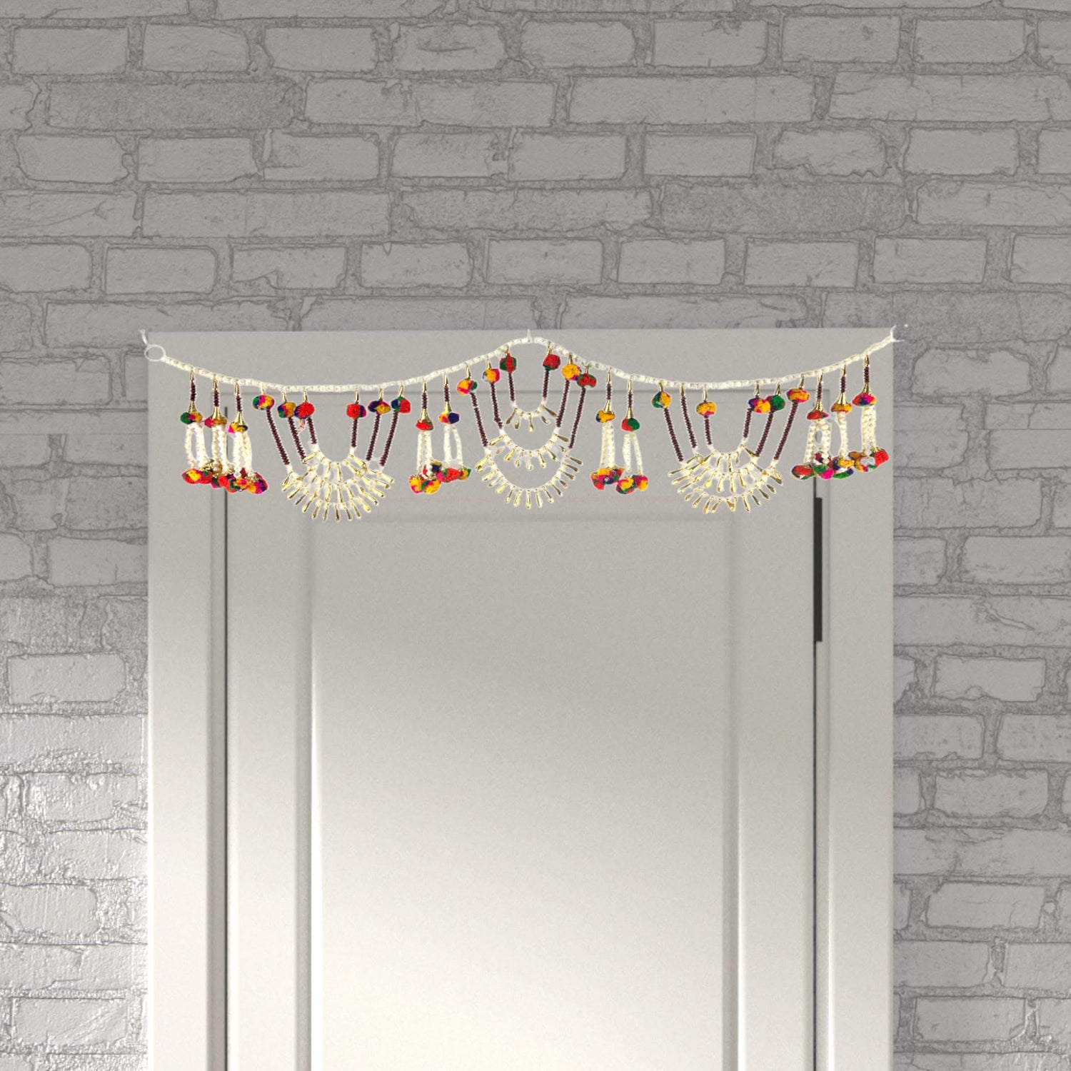 Indian Bead Door Toran 35 Inch Bhandarwal Hanging Valance Multicolor Pompom Traditional Wall Decorative for Window Home Temple Decor Wedding Diwali Navratri Puja Housewarming Decorations - LoveNspire