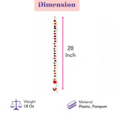 A 28-inch multicolor plastic pompom garland with red and gold embellishments for Diwali and Indian wedding decor