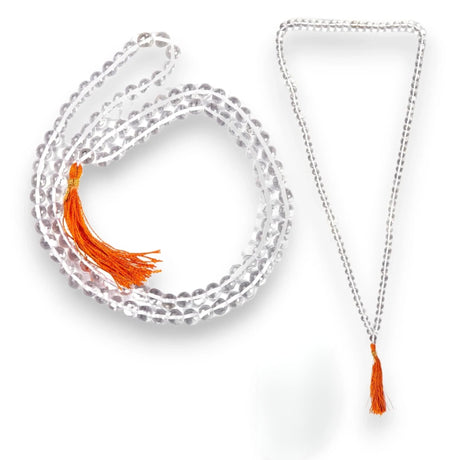 Clear crystal bead sphatik mala with orange tassels natural certified original quartz agate necklace for meditation