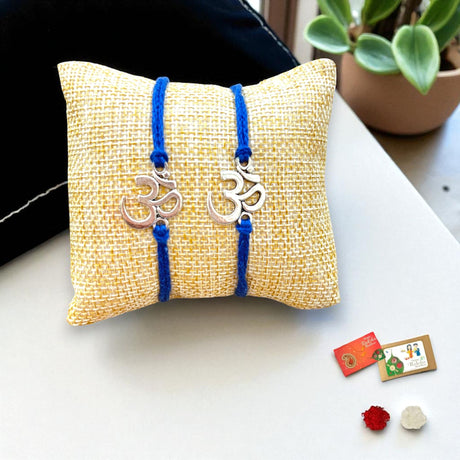 2CT Om Designer Rakhi for Brother Bhaiya Bhabhi Traditional Handmade Rakhi Set Roli Chawal, Greeting Card Rakshabandhan Rakhi Bracelet Hamper Gift Thread Bracelet - LoveNspire