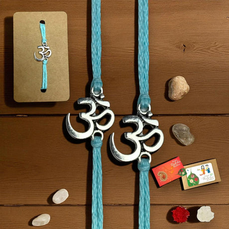 2CT Om Designer Rakhi for Brother Bhaiya Bhabhi Traditional Handmade Rakhi Set Roli Chawal, Greeting Card Rakshabandhan Rakhi Bracelet Hamper Gift Thread Bracelet - LoveNspire