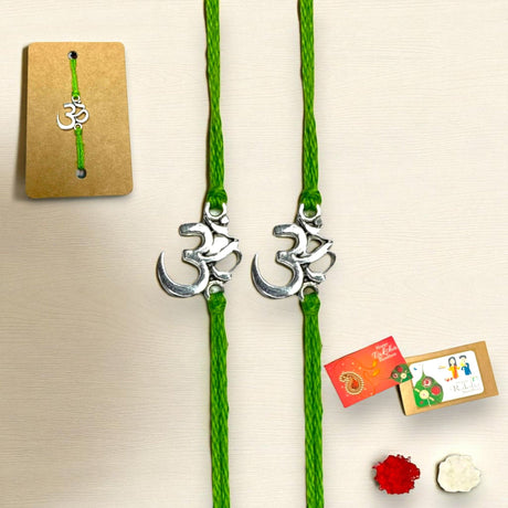 2CT Om Designer Rakhi for Brother Bhaiya Bhabhi Traditional Handmade Rakhi Set Roli Chawal, Greeting Card Rakshabandhan Rakhi Bracelet Hamper Gift Thread Bracelet - LoveNspire