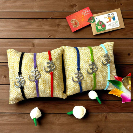 2CT Om Designer Rakhi for Brother Bhaiya Bhabhi Traditional Handmade Rakhi Set Roli Chawal, Greeting Card Rakshabandhan Rakhi Bracelet Hamper Gift Thread Bracelet - LoveNspire