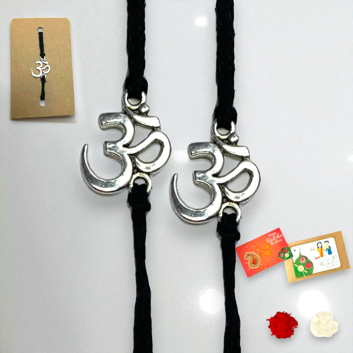 2CT Om Designer Rakhi for Brother Bhaiya Bhabhi Traditional Handmade Rakhi Set Roli Chawal, Greeting Card Rakshabandhan Rakhi Bracelet Hamper Gift Thread Bracelet - LoveNspire