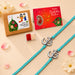 Turquoise braided cord designer om rakhi with silver charm for brother and bhabhi traditional handmade bracelet