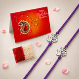 Purple braided designer om rakhi with silver charm handmade for brother and bhabhi traditional protection gift