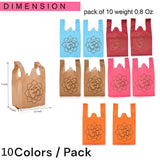 Set of ten colorful lightweight reusable non woven shopping bags with embossed om lotus design for Indian wedding puja