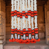 Orange jasmine marigold pom-pom garland for Diwali and wedding decor