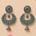 Indian oxidized silver floral chandbali earrings with vibrant green jade stones and intricate filigree for ethnic wear