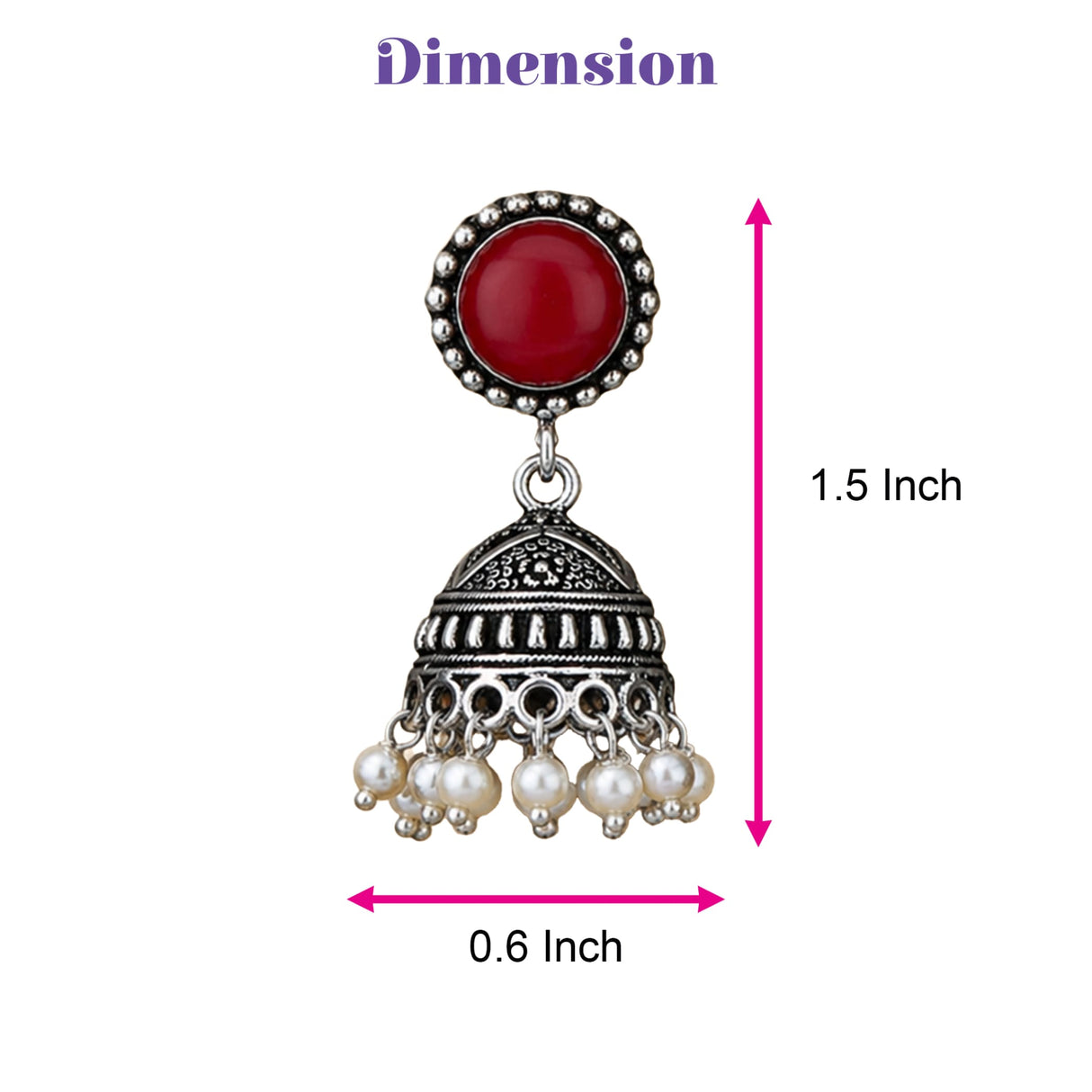 Silver oxidized floral jhumka earring with red stone and white faux pearls for diwali wedding and ethnic wear