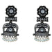 Silver oxidized elephant-themed jhumka earrings with clear stones and dangling faux pearl beads for ethnic wear