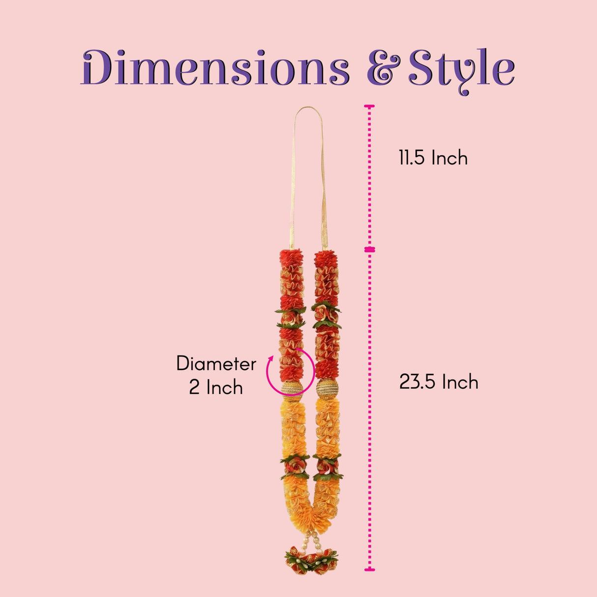 Pack of 2 vibrant red yellow varmalas for Indian wedding jaimala 23/15 inch