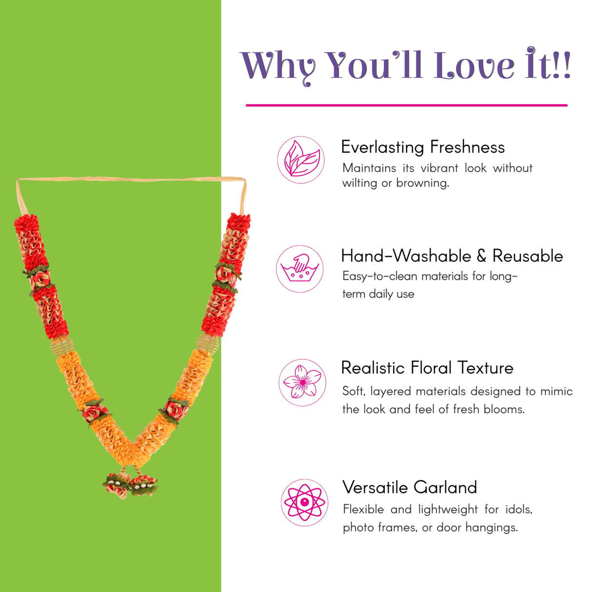 Pack of 2 vibrant orange red varmalas wedding garlands 23/15 inch