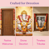 Golden Ganesha statue with jewelry and garlands on pedestal for wedding varmala pack