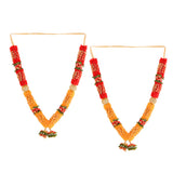Pack of 2 vibrant red orange varmalas with leaves beads 23 15 inch