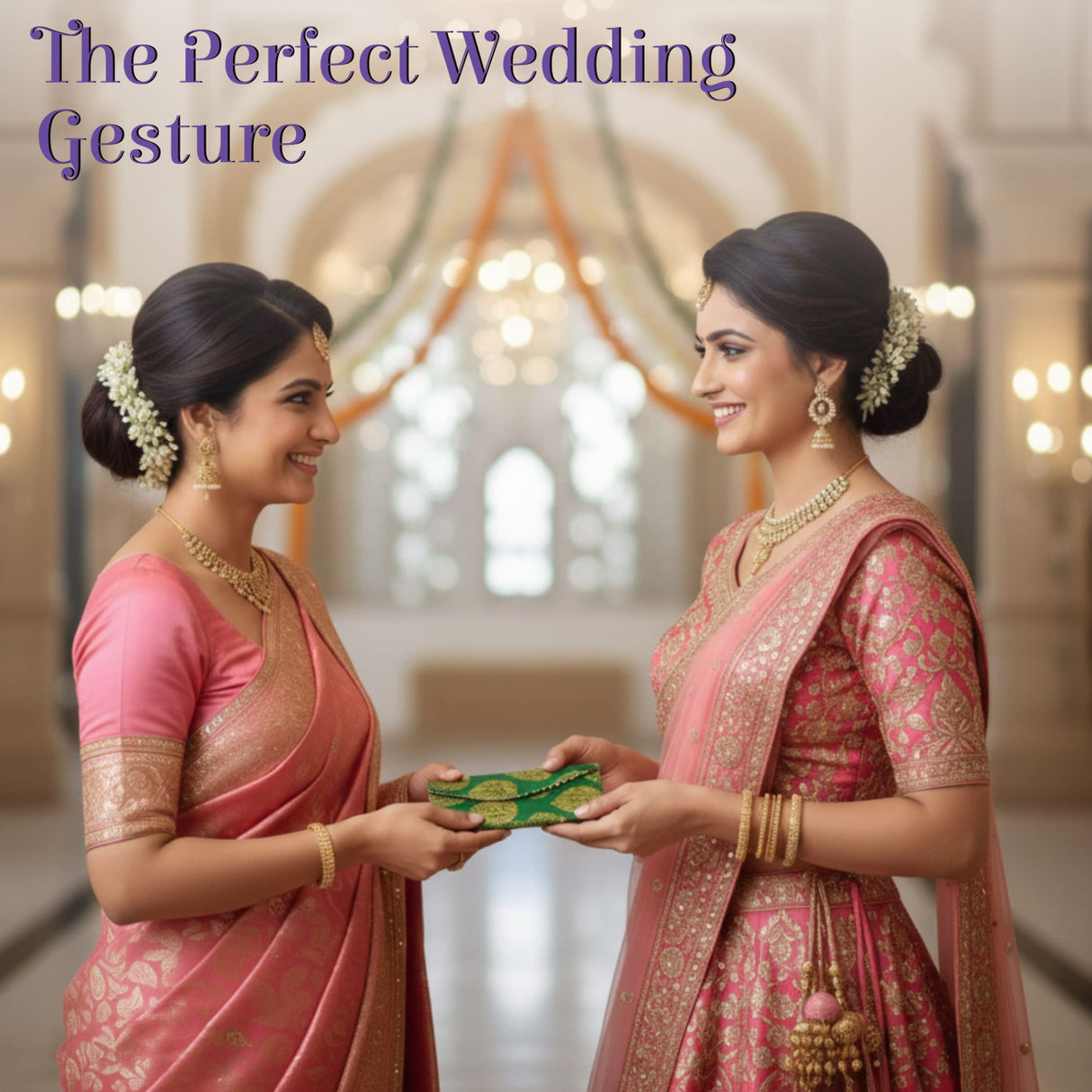 Green embroidered brocade money envelope gift pouch, pack of 5