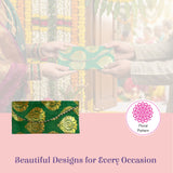 Emerald green brocade money envelope with gold floral embroidery