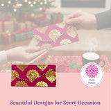 Vibrant red brocade money envelope with gold floral patterns, tassel, magnetic tip