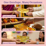 Golden embroidered paisley brocade money envelope shagun lifafa