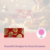 Red clutch purse with gold floral embroidery and brocade chain strap